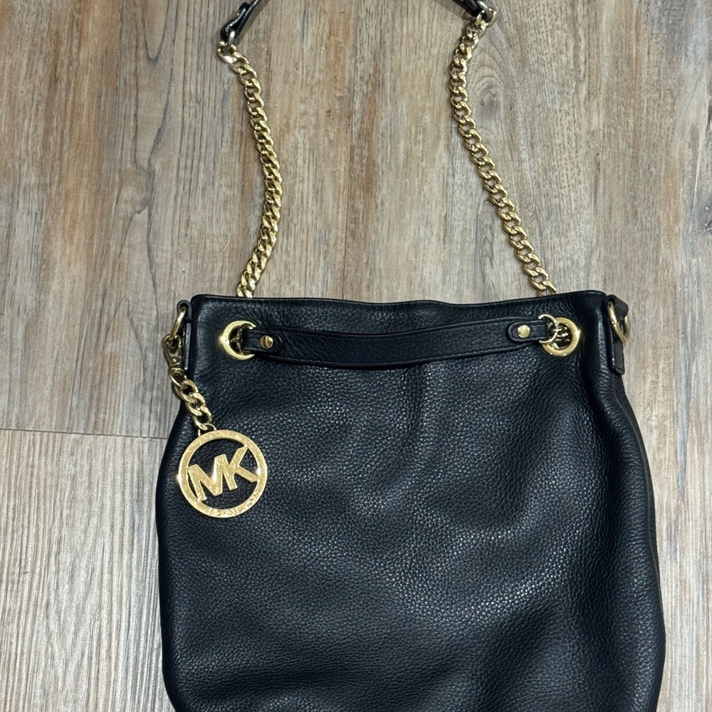 Michael Kors Black Shoulder Bag with Gold Accents